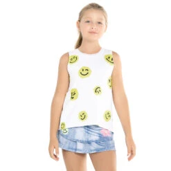 Smiles For Miles Tie Back Tank Top Girls - White, Multicoloured -Muse Style Shop 01418000 14