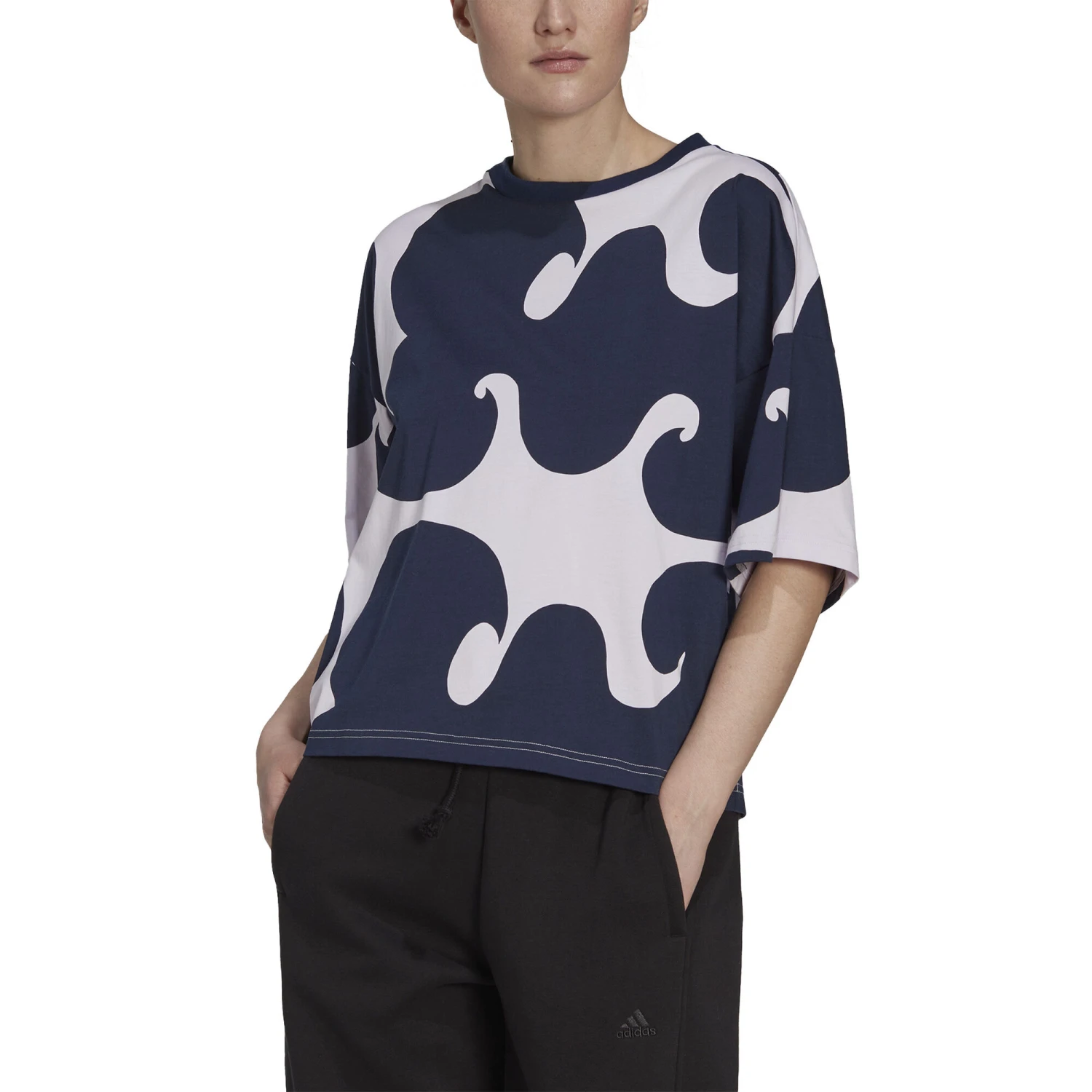 ADIDAS Marimekko Future Icon T-Shirt Women - Blue, White 4 ADIDAS Marimekko Future Icon T-Shirt Women - Blue, White - Image 4